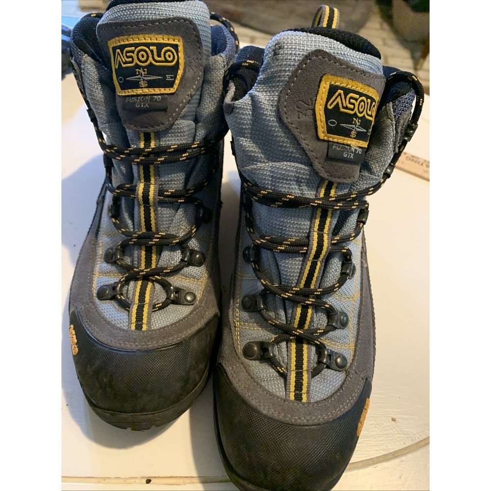 Asolo FSN 70 Gtx Blue Black Gold Womens Hiking Boots Sz 9.5 Gore-tex Outdoors